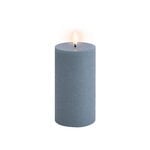 Candles, LED pillar candle, 7,8 x 15 cm, rustic texture, hazy blue, Light blue