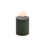Candles, LED pillar candle, 7,8 x 10 cm, rustic texture, olive green, Green
