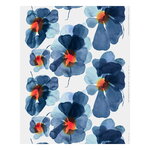 Marimekko Valssi puuvillakangas, valkoinen - tummansininen - oranssi