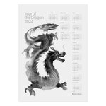Julisteet, Lohikäärmeen vuosi julistekalenteri 2024, 50 x 70 cm, Mustavalkoinen