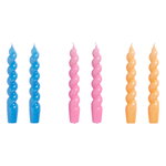 Spiral candles, set of 6, blue - dark pink - dark peach