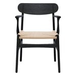 Esszimmerstühle, CH26 Stuhl, schwarz lackierte Eiche - Naturkordel, Schwarz