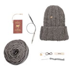 Kit lavoro a maglia per berretto Muffi, Kivi, grigio pietra natu