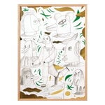 Affiches, Affiche Animalotèque avec cadre en chêne, 49,5 x 69,5 cm, Blanc