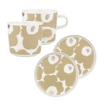 Oiva - Unikko cup and plate set, 2 pcs, white - beige -silver