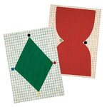 Tea towels, Kalendi & Losange tea towel set, 2 pcs, linen - red - green, Natural