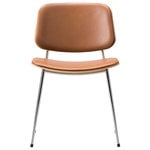 Fredericia Søborg chair 3062, chromed base, lacquered oak - cognac leather