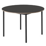 Muuto Base pöytä pyöreä 110 cm, linoleumi vanerireunalla, musta