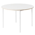 Muuto Base pöytä pyöreä 110 cm, laminaatti vanerireunalla, valkoinen