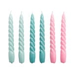 HAY Twist candles, set of 6, arctic blue - teal - pink