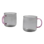 HAY Mug en verre, 2 pièces, gris clair avec anse rose