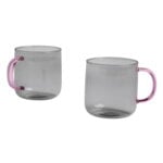 HAY Glass mug, 2 pcs, light grey with pink handle