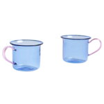 HAY Glass cup, 2 pcs, light blue with pink handle