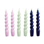 HAY Spiral candles, set of 6, lilac - mint - midnight blue