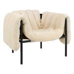 Hem Puffy lounge chair, eggshell boucle - black grey steel