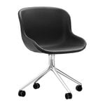 Normann Copenhagen Hyg chair with 4 wheels, swivel, aluminium - black leather Ultra