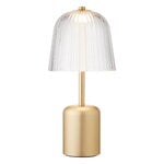 Nuura Asteea portable table lamp, satin brass - ripple clear, product image