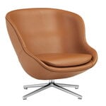 Normann Copenhagen Hyg lounge chair, low, swivel and tilt, aluminium-brandy leather