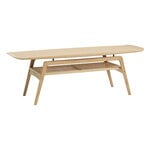 Warm Nordic Surfboard coffee table with shelf, white oiled oak - french cane