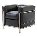 Cassina 2 Fauteuil Grand Confort nojatuoli, pieni, kromi - musta nahka 13X606, tuotekuva