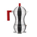 Alessi Pulcina espresso coffee maker, 3 cups, aluminum - red