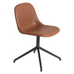 Muuto Fiber stol, snurrfunktion, konjaksfärgat läder - svart