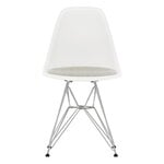 Vitra Eames DSR chair, cotton white RE-chrome-warm grey/ivory cushion, product image