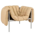 Hem Fauteuil lounge Puffy, cuir sable - acier inoxydable