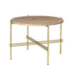 GUBI TS coffee table, 55 cm, brass - warm taupe travertine