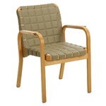 Artek Fauteuil Aalto 45, miel - cuir matelassé vert feuille - tressage en rotin