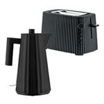 Alessi Plissé set, toaster and electric water kettle, 1,7 L, black