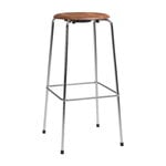 Fritz Hansen High Dot bar stool, 76 cm, chrome - walnut veneer