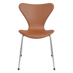 Fritz Hansen Chaise Series 7 3107, Edge cousu, chrome - cuir marron selle, image produit