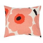 Marimekko Unikko tyynyliina, 50 x 60 cm, l.valk - koralli - oranssinpunainen - hiili, tuotekuva