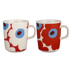 Marimekko Oiva - Unikko mug 2,5 dl, 2 pcs, white - red - light blue