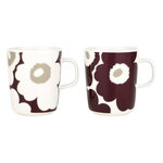 Marimekko Oiva - Unikko mug, 2,5 dl, 2 pcs, white - burgundy - clay