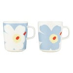 Marimekko Oiva - Juhla Unikko mug, 2,5 dl, 2 pcs, white-light blue-sand-orange red, view 1
