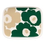 Marimekko Oiva - Unikko plate, 15 x 12 cm, white - dark green - beige - light sand, product image