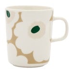 Marimekko Oiva - Unikko muki, 2,5 dl, valk. - beige - vaalea hiekka - tummanvihreä, tuotekuva