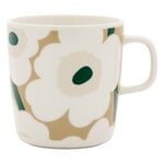 Marimekko Oiva - Unikko muki, 4 dl, valk. - beige - vaalea hiekka - tummanvihreä, tuotekuva