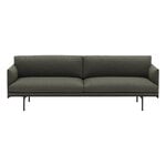 Muuto Outline Sofa, 3-Sitzer, schwarzes Metall - Fiord 961, produktbild
