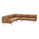 Muuto Divano ad angolo Outline, metallo nero - pelle cognac Refine, immagine prodotto
