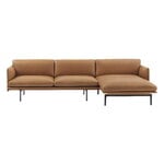 Muuto Outline chaise longue, right, black metal - Refine leather cognac, product image