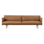 Muuto Outline sofa, 3-seater, black - Refine leather cognac, product image