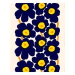 Marimekko Unikko puuvillakangas, puuvilla- tummansininen-keltainen-oranssi