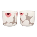 Marimekko Oiva - Unikko cup w/o handle, 2 dl, 2pcs, white-clay-powder-red