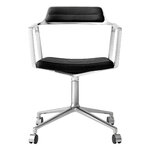 Vipp 452 Swivel tuoli, kiillotettu runko - musta nahka, pyörät, näkymä 1