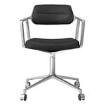 Vipp 453 Swivel tuoli, kiillotettu runko - musta nahka, pyörät, näkymä 1