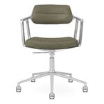 Vipp 453+ Swivel chair, polished frame - bosco green leather, with castors, product image