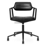 Vipp 453+ Swivel chair, black frame - black leather, with castors, product image